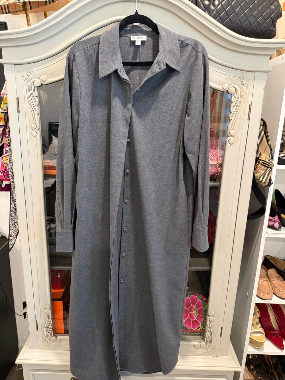 Nordstrom Gray Oversized Button-Front Women's Shirt Dress M